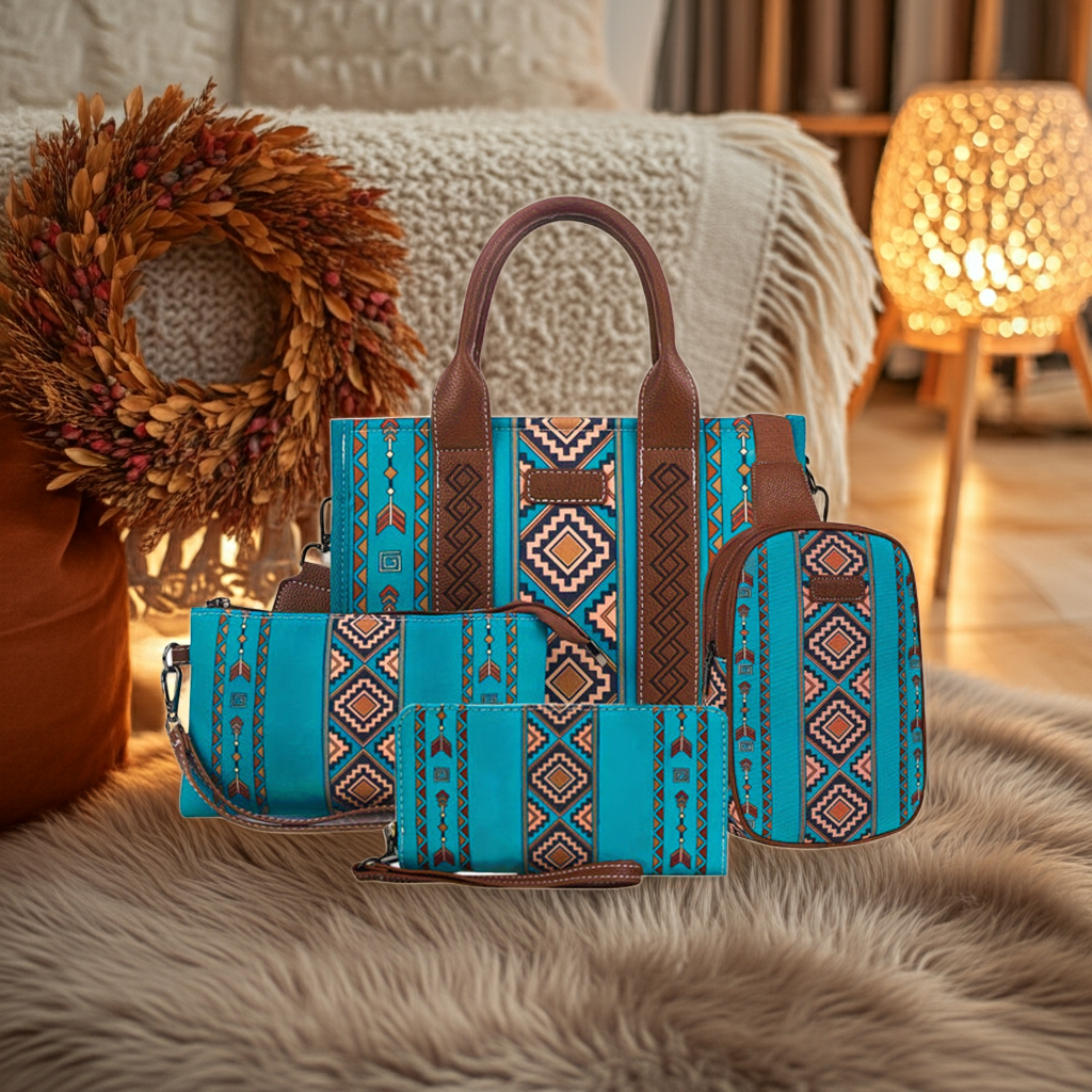 "4Pcs Retro Tote Bag Set – Stylish Women’s Tote, Shoulder & Crossbody Bags with Wallet