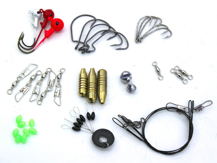 Sheila Merchandise beginner fishing kit with various hooks, swivels, weights, and fishing accessories