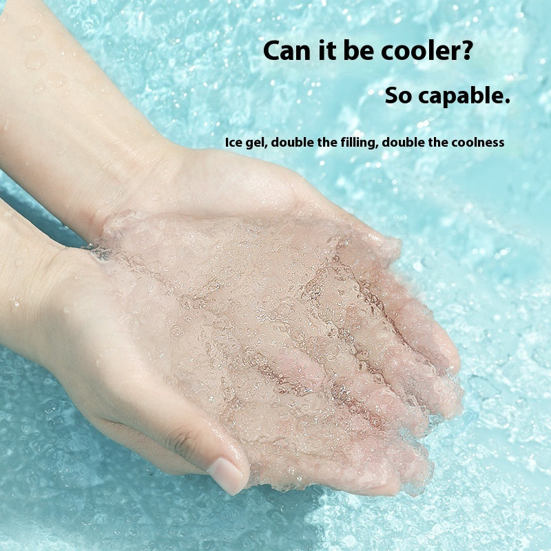 Hands holding cooling ice gel demonstrating double filling for dog cooling gel pad by Sheila Merchandise