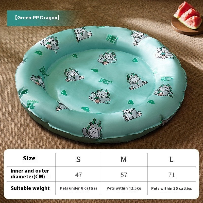Green dog cooling gel pad with cartoon dragon print for small to large dogs by Sheila Merchandise