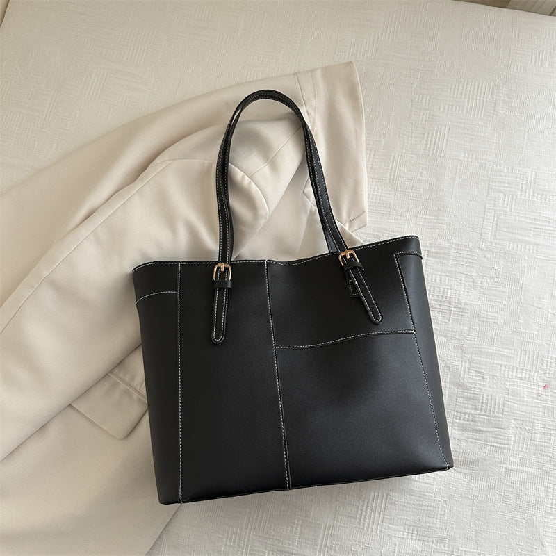 Sheila Merchandise large shoulder bag in black with double handles and stitched detailing
