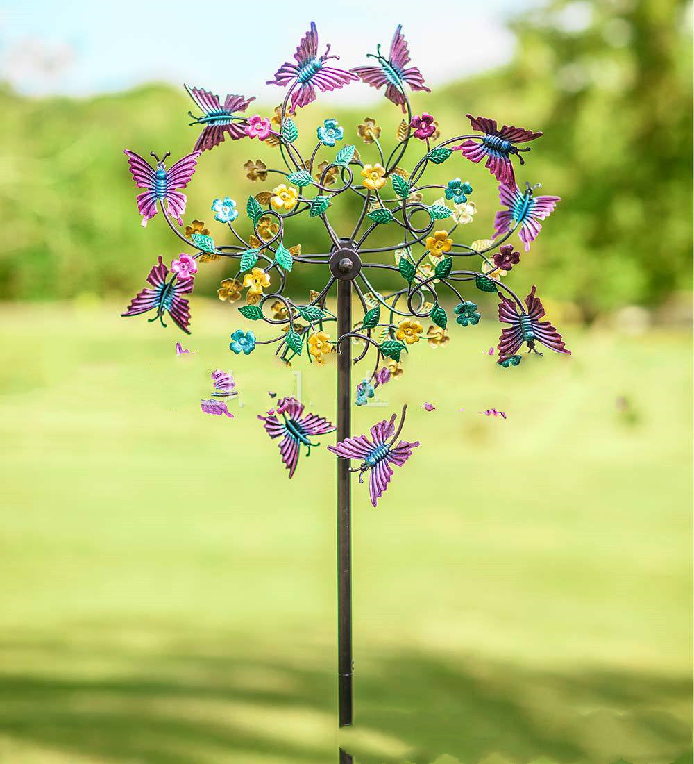 Wrought Iron Butterfly Windmill Garden Decoration Flower Rotating Windmill