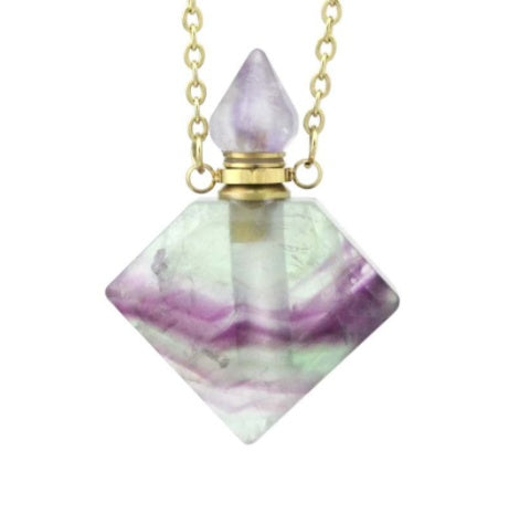 Natural Crystal Perfume Bottle Necklace - Diamond-Shaped Aromatherapy Pendant Jewelry