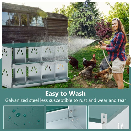 8 Compartment Chicken Nesting Box – Metal Poultry Nest Box for Hens