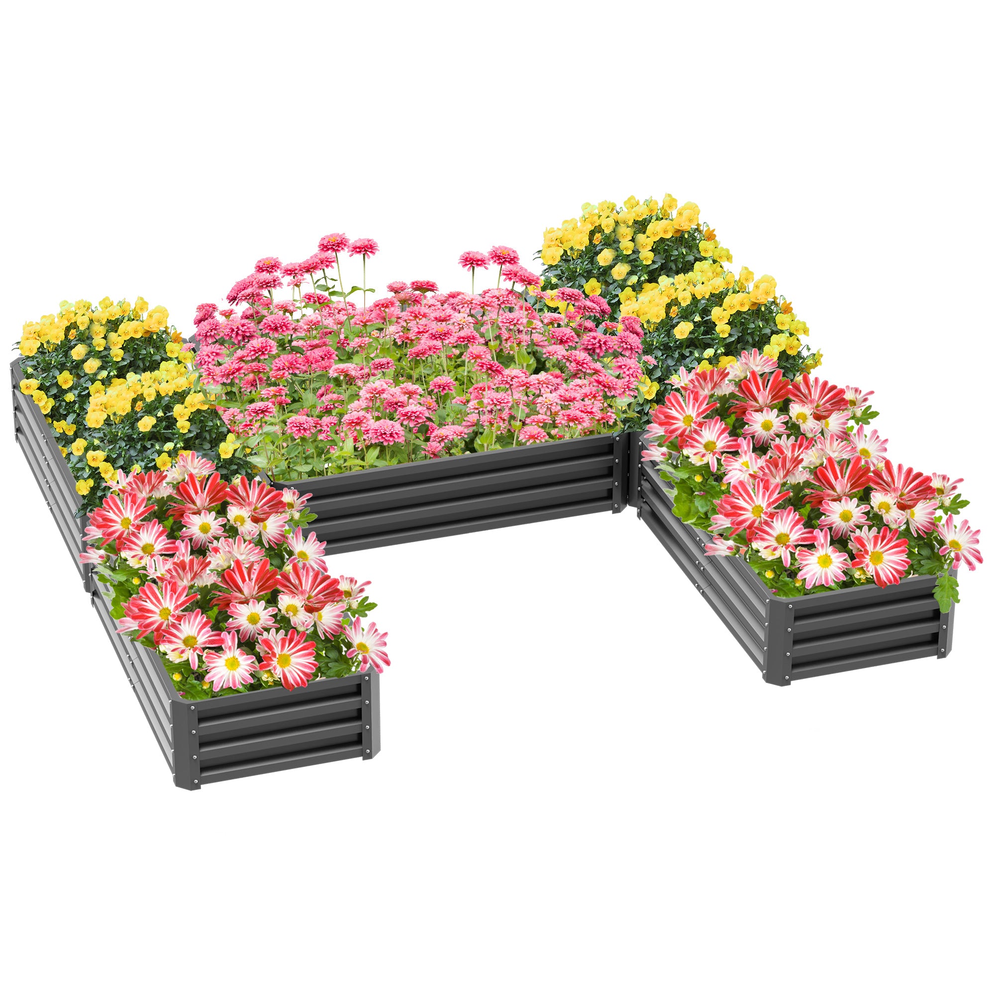 Steel Raised Garden Bed Set - 5-Piece Modular Planter System, 8'x8'x1' - Gray