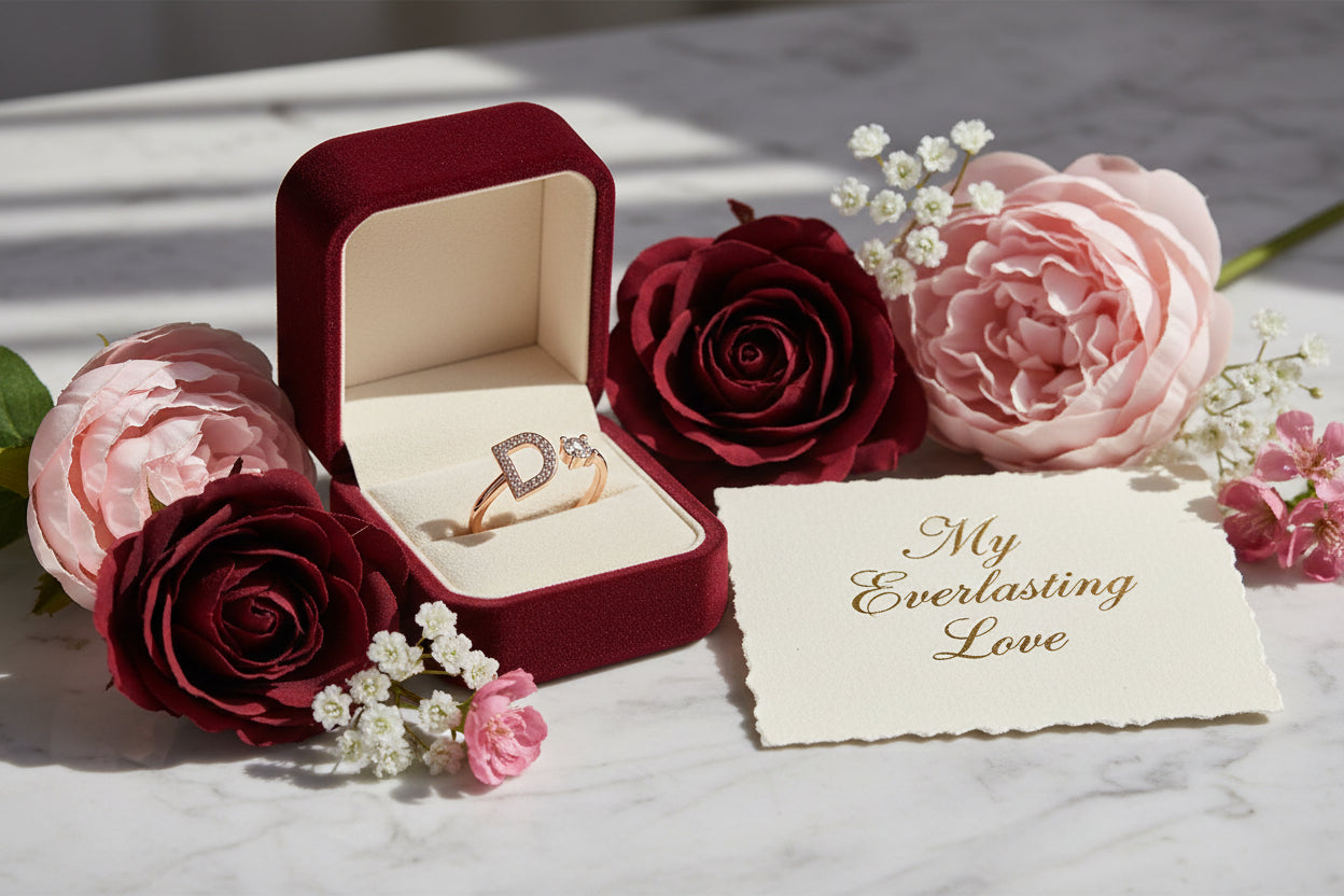 Personalized Initial Letter Ring | Adjustable Zircon Ring for Women
