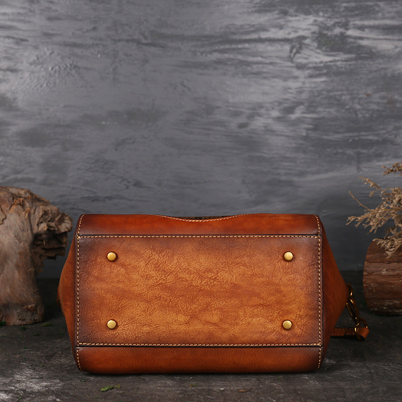 Embossed Leather Messenger Bag - Totem Pattern