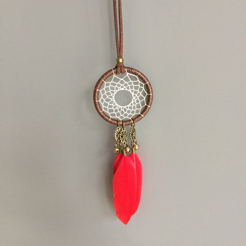 Feather Dreamcatcher Car Pendant - Boho Rearview Mirror Hanging Ornament with Bell