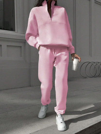 Women's Sporty Full-Zip Sweatshirt and Pants Set