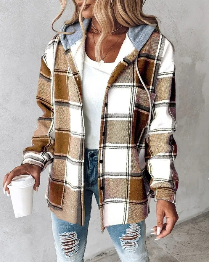 Women's Casual Plaid Hooded Coat for Autumn & Winter