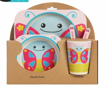 5-Piece Natural Bamboo Fiber Baby Tableware Set – BPA-Free Kids Dishes