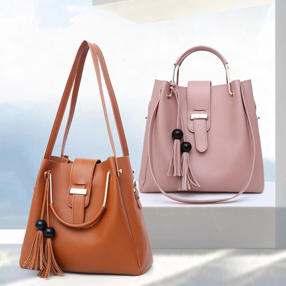 Women's 3-Piece Handbag Set | PU Leather Shoulder Bag, Crossbody & Tote with Tassel