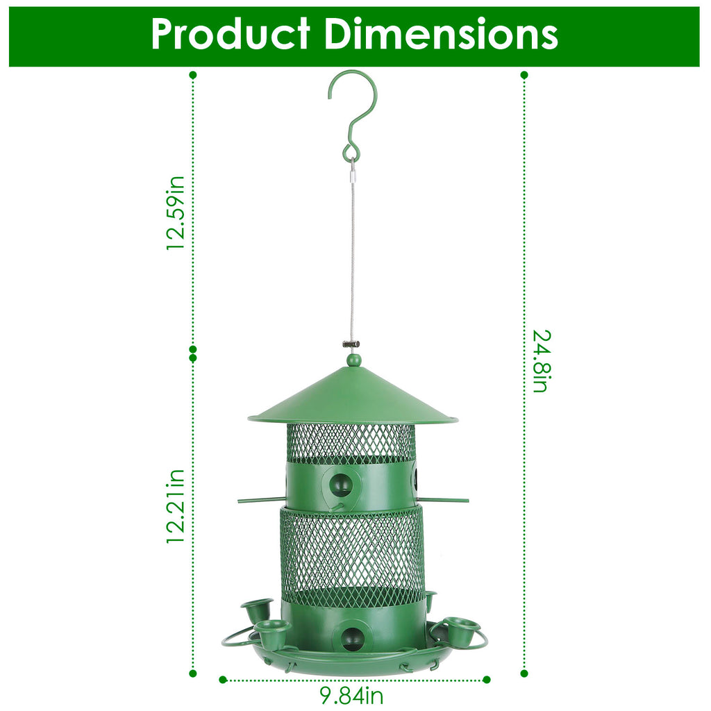 3-Tier Squirrel-Proof Metal Wild Bird Feeder – 360° Perches & Water Cups, Outdoor Hanging