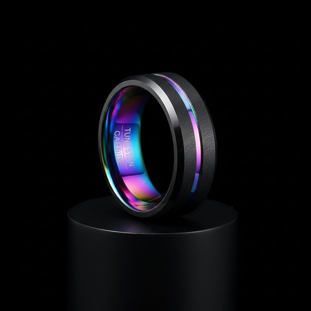 Men Jewelry 8Mm Wide Slotted Blue And Black Tungsten Steel Ring Jewelry