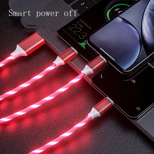 3 In 1 Micro USB Type C Cable LED Flowing Light Type C Charger  Cable Mobile Phone Charging Wire