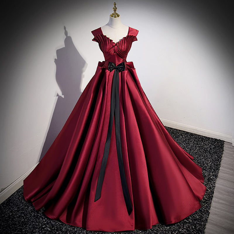 Wine Red Satin Wedding Dress - Elegant Bridal Gown