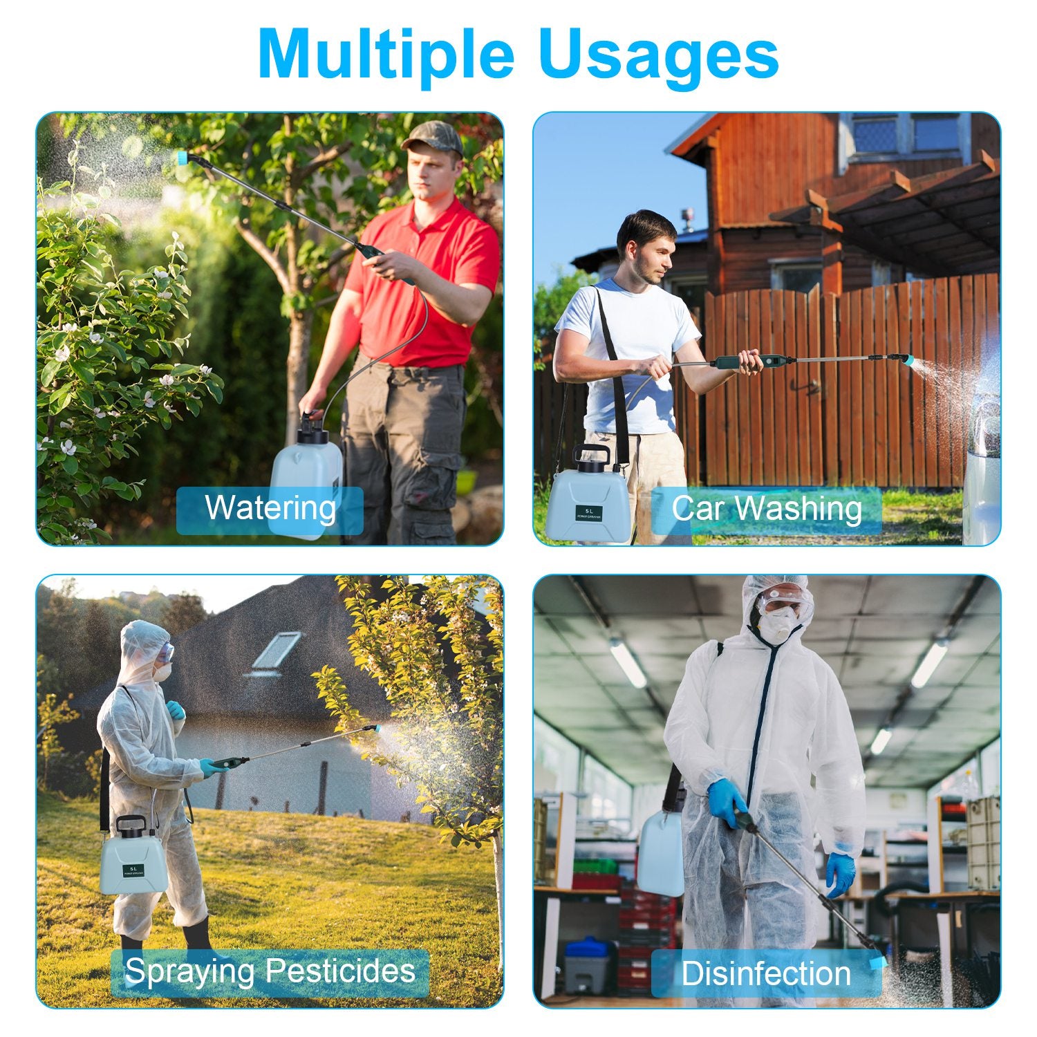 Electric Garden Sprayer – 5L Battery-Powered with Telescopic Wand & 3 Nozzles