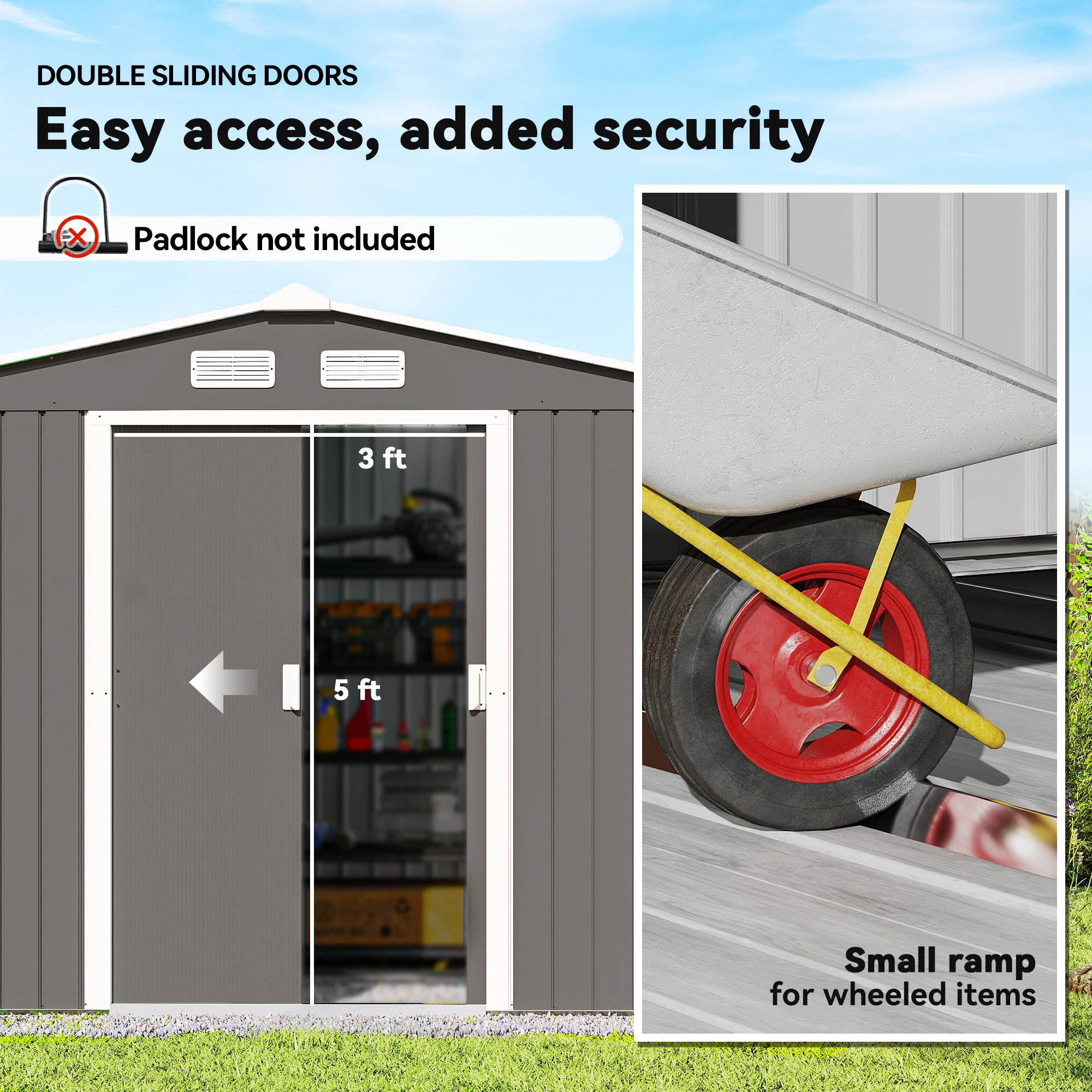 Large Outdoor Storage Shed, 9x6 Garden Tool Shed for Patio, Garage, Lawn, Gray