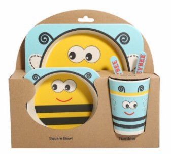 5-Piece Natural Bamboo Fiber Baby Tableware Set – BPA-Free Kids Dishes