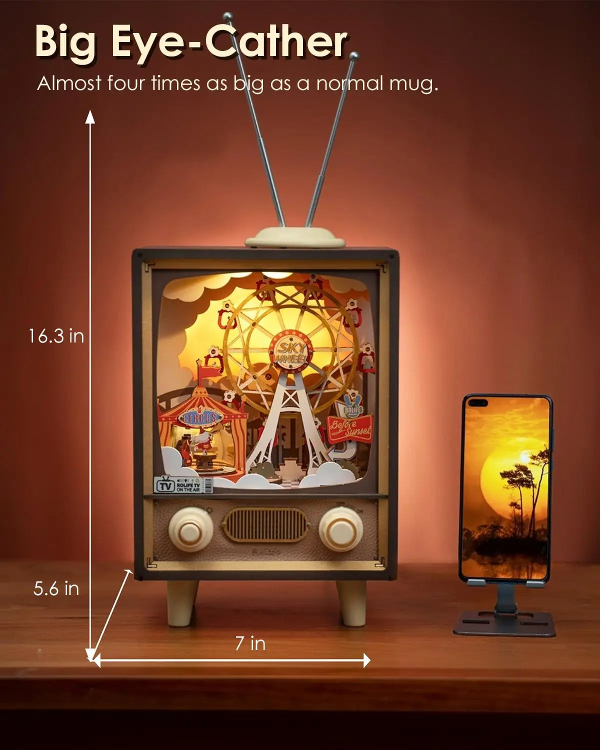 Robotime Rolife Sunset Carnival Music Box – 3D Wooden Puzzle with LED Light & Melody