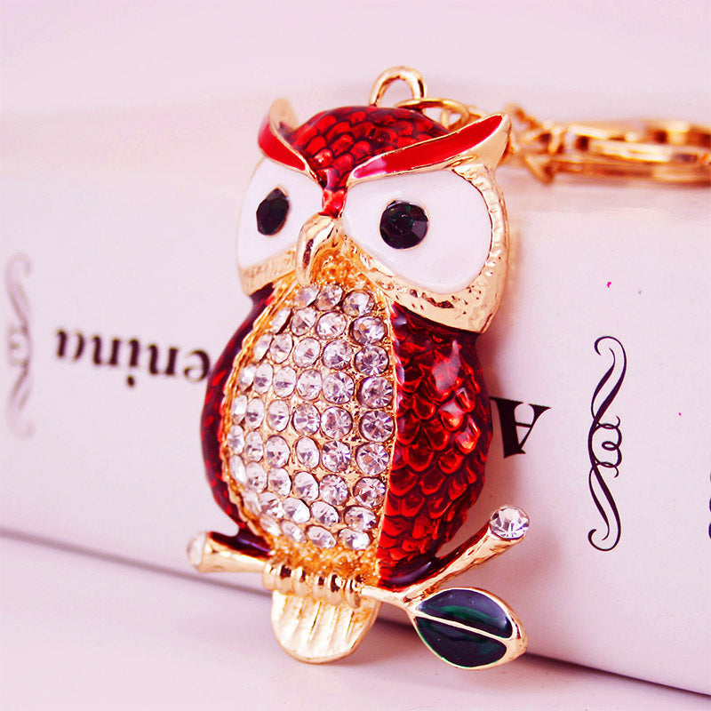 Creative Cartoon Diamond  Owl Car Keychain Pendant