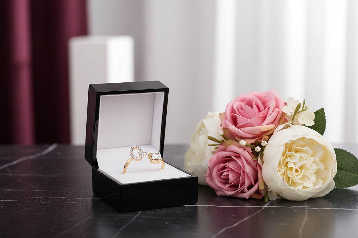 Personalized Initial Letter Ring | Adjustable Zircon Ring for Women