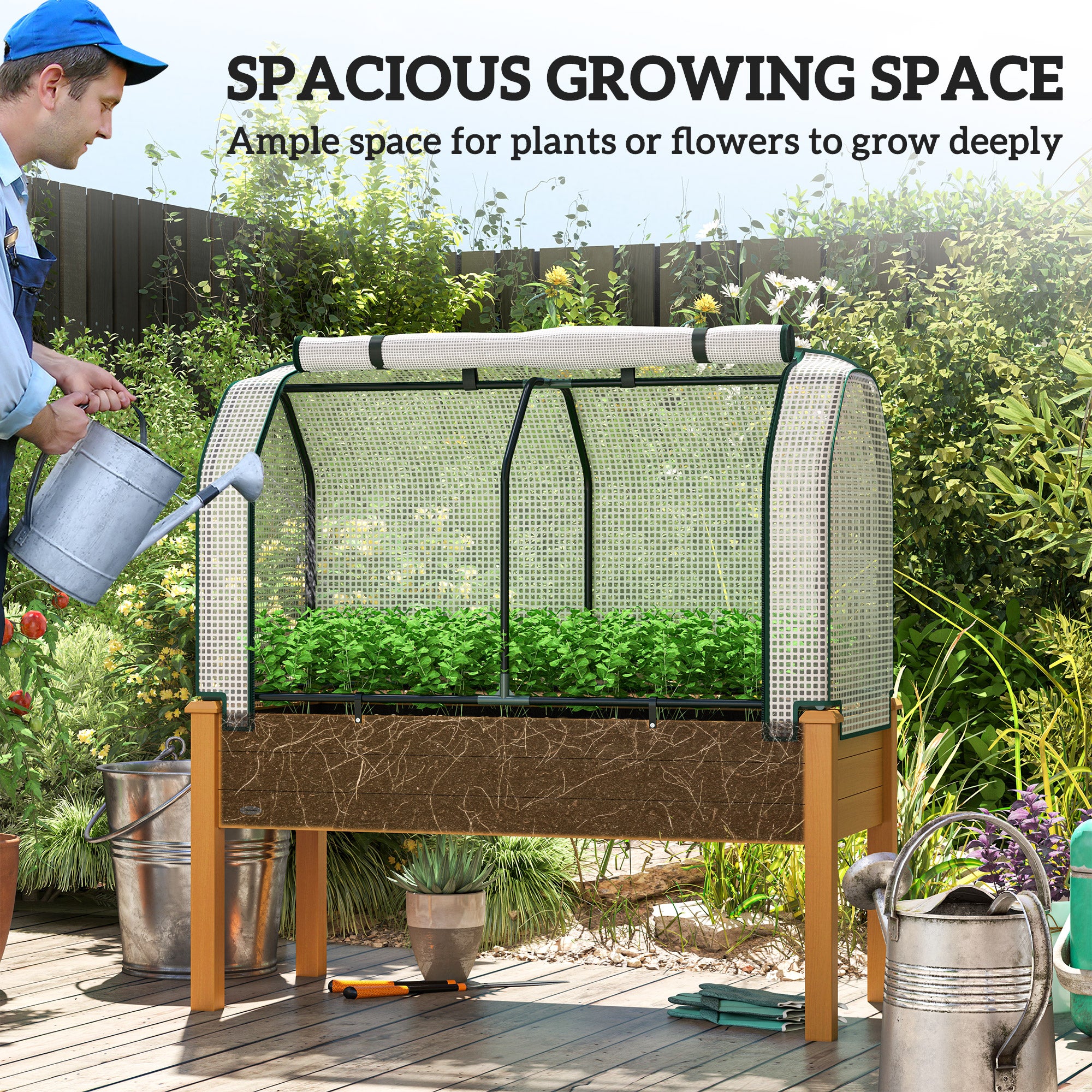 Raised Garden Bed with Greenhouse Cover - 48" x 22" x 46"