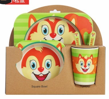 5-Piece Natural Bamboo Fiber Baby Tableware Set – BPA-Free Kids Dishes