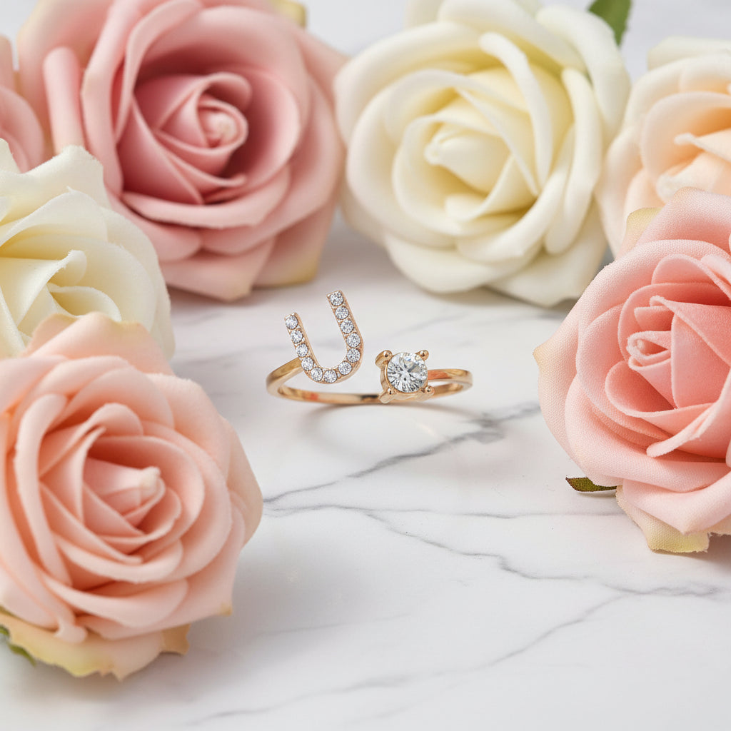 Personalized Initial Letter Ring | Adjustable Zircon Ring for Women
