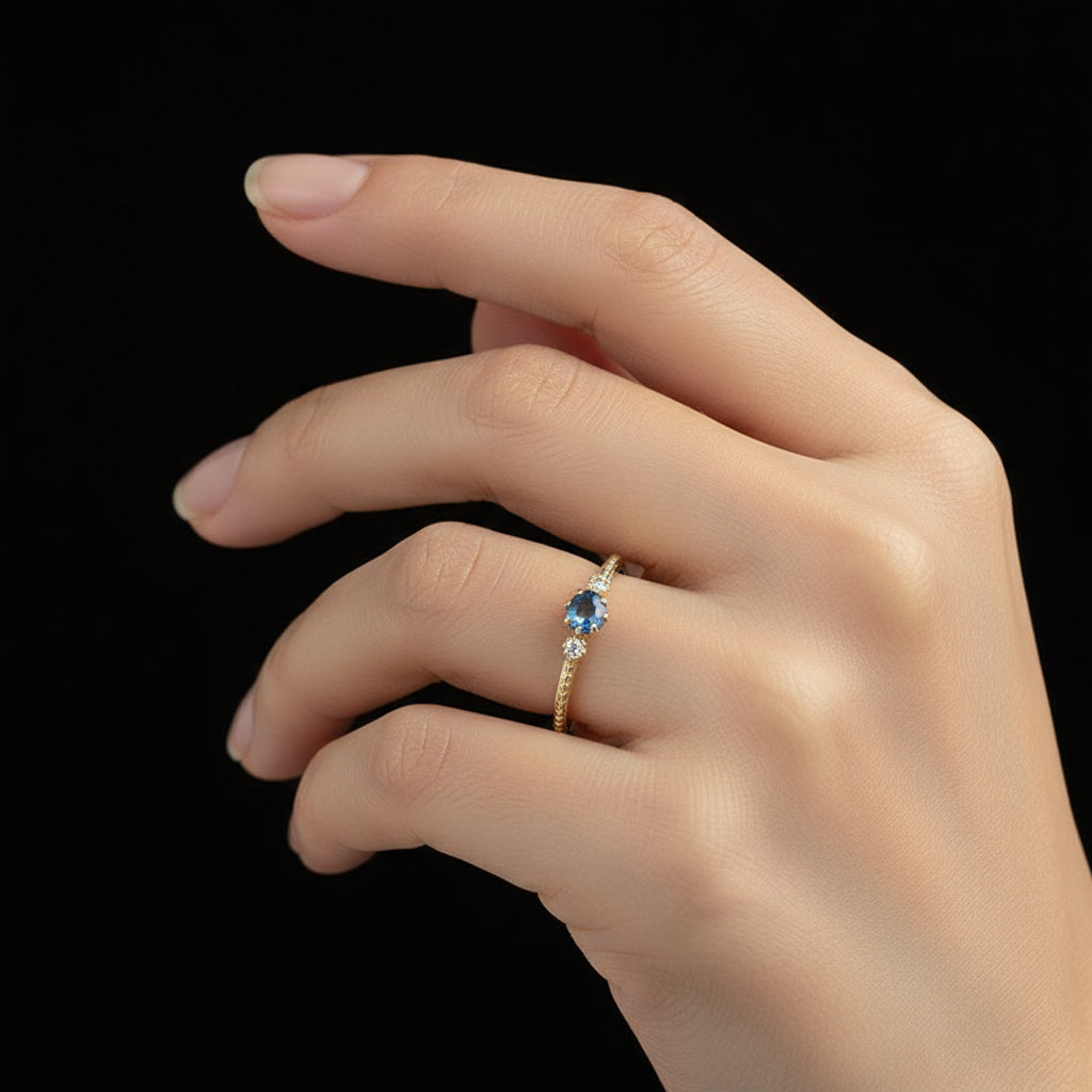 ROMAD Ocean Blue Rhinestone Rings  Gold Silver Rings for Wedding Engagement