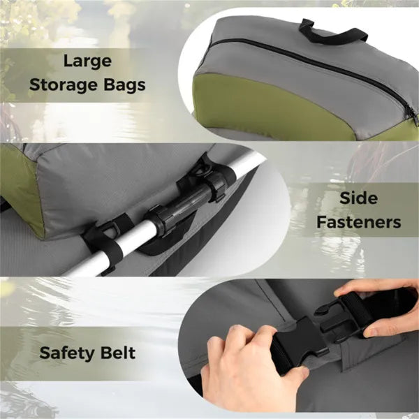 Inflatable Fishing Float Tube – 2 Air Chambers, Rod Holder & Fish Ruler, Green/Gray