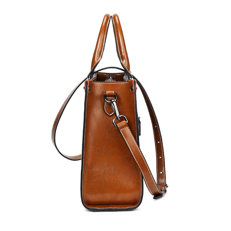 Structured Leather Tote Handbag – Premium Stitched Women's Shoulder Bag