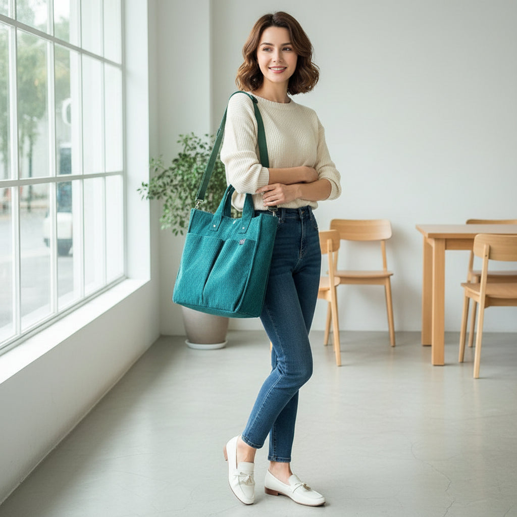 Corduroy Multi-Pocket Messenger Bag