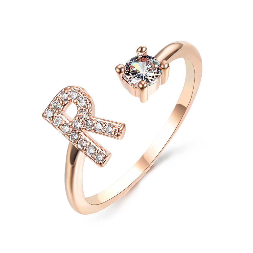 Personalized Initial Letter Ring | Adjustable Zircon Ring for Women