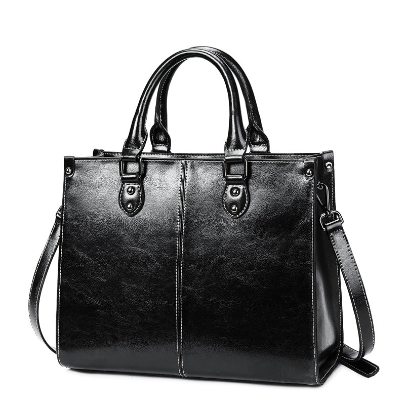 Structured Leather Tote Handbag – Premium Stitched Women's Shoulder Bag