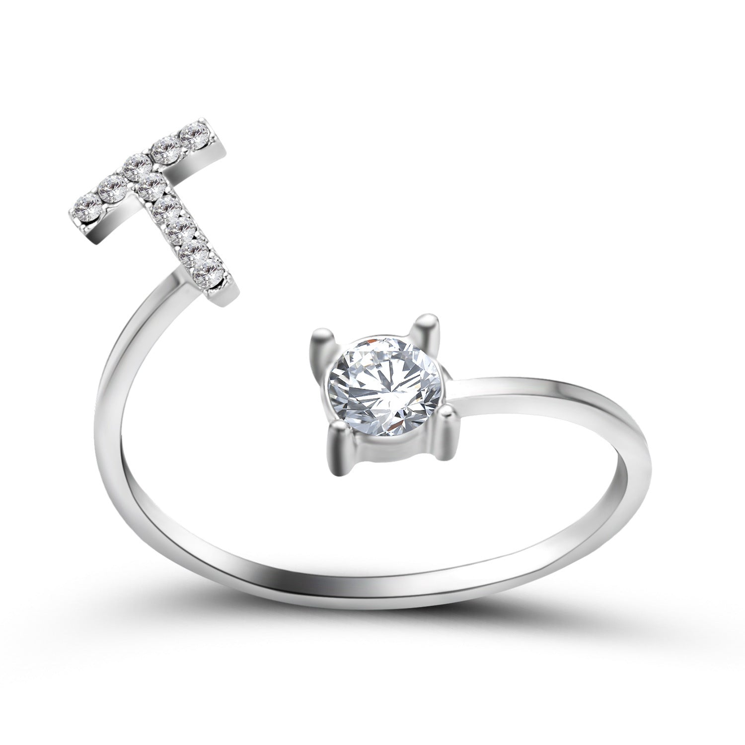 Personalized Initial Letter Ring | Adjustable Zircon Ring for Women