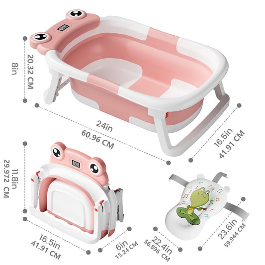 Baby Bathtub , Foldable Baby Bath Tub With Soft Floating Cushion & Thermometer , Collapsible