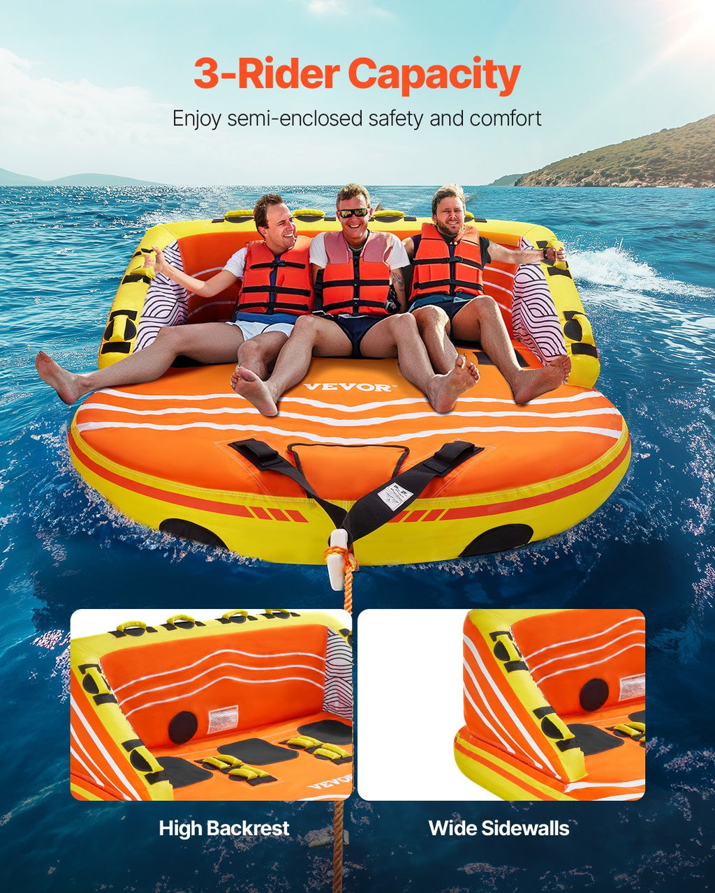 Couch Towable Tube for Boating – 1–3 Riders, 16 Handles & Dual Tow Points