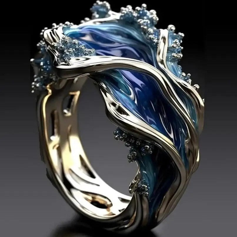 Introducing the Fashion Wave Oil Drop Diamond Inlaid Women's High-end Ring.