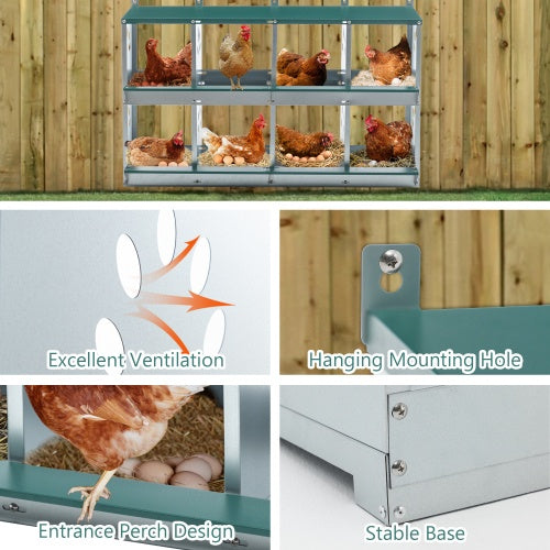 8 Compartment Chicken Nesting Box – Metal Poultry Nest Box for Hens