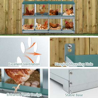 8 Compartment Chicken Nesting Box – Metal Poultry Nest Box for Hens