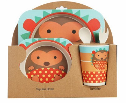 5-Piece Natural Bamboo Fiber Baby Tableware Set – BPA-Free Kids Dishes