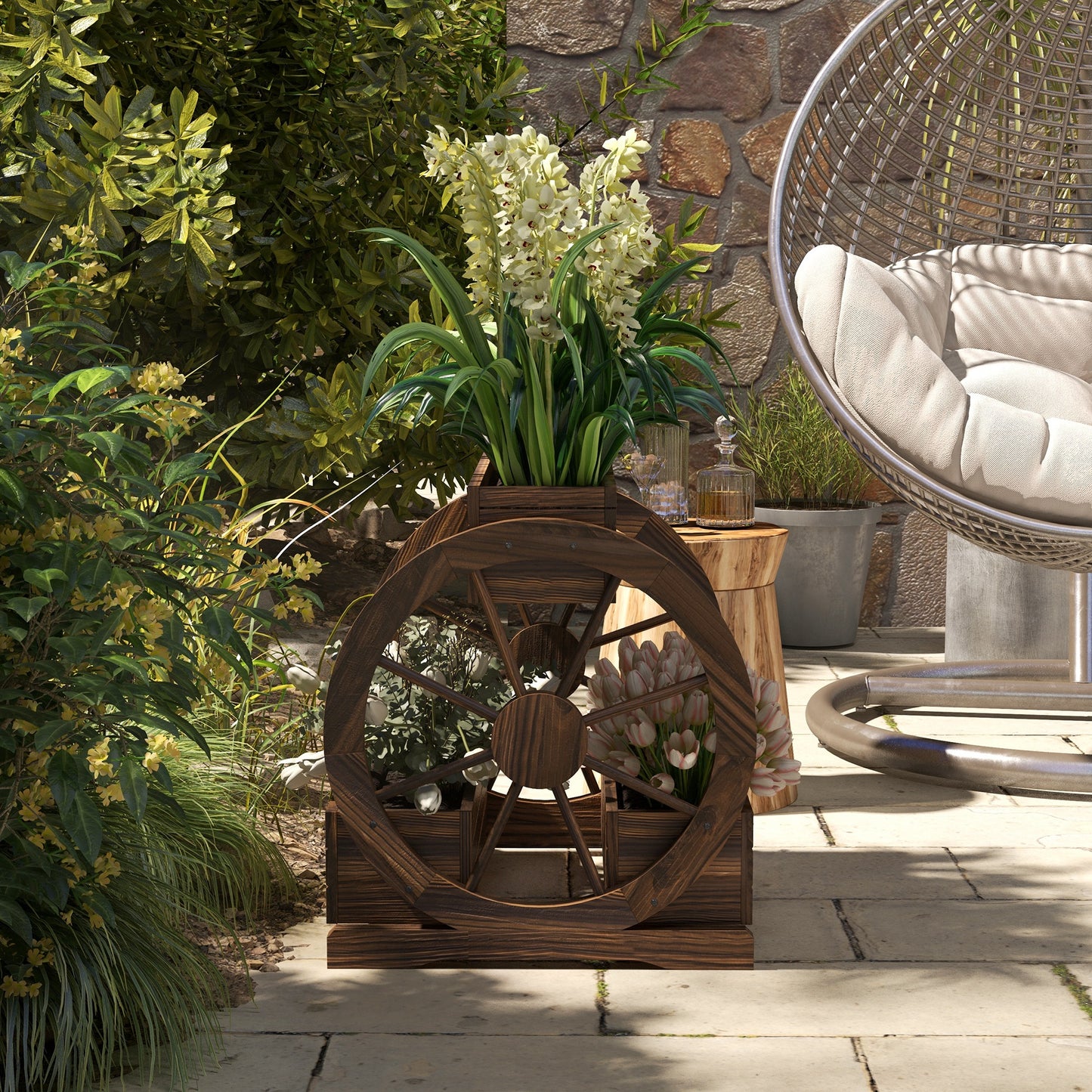 Wooden Wagon Planter Box, 3-Tier Raised Garden Bed, For Vegetables Flowers Herbs