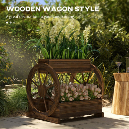 Wooden Wagon Planter Box, 3-Tier Raised Garden Bed, For Vegetables Flowers Herbs