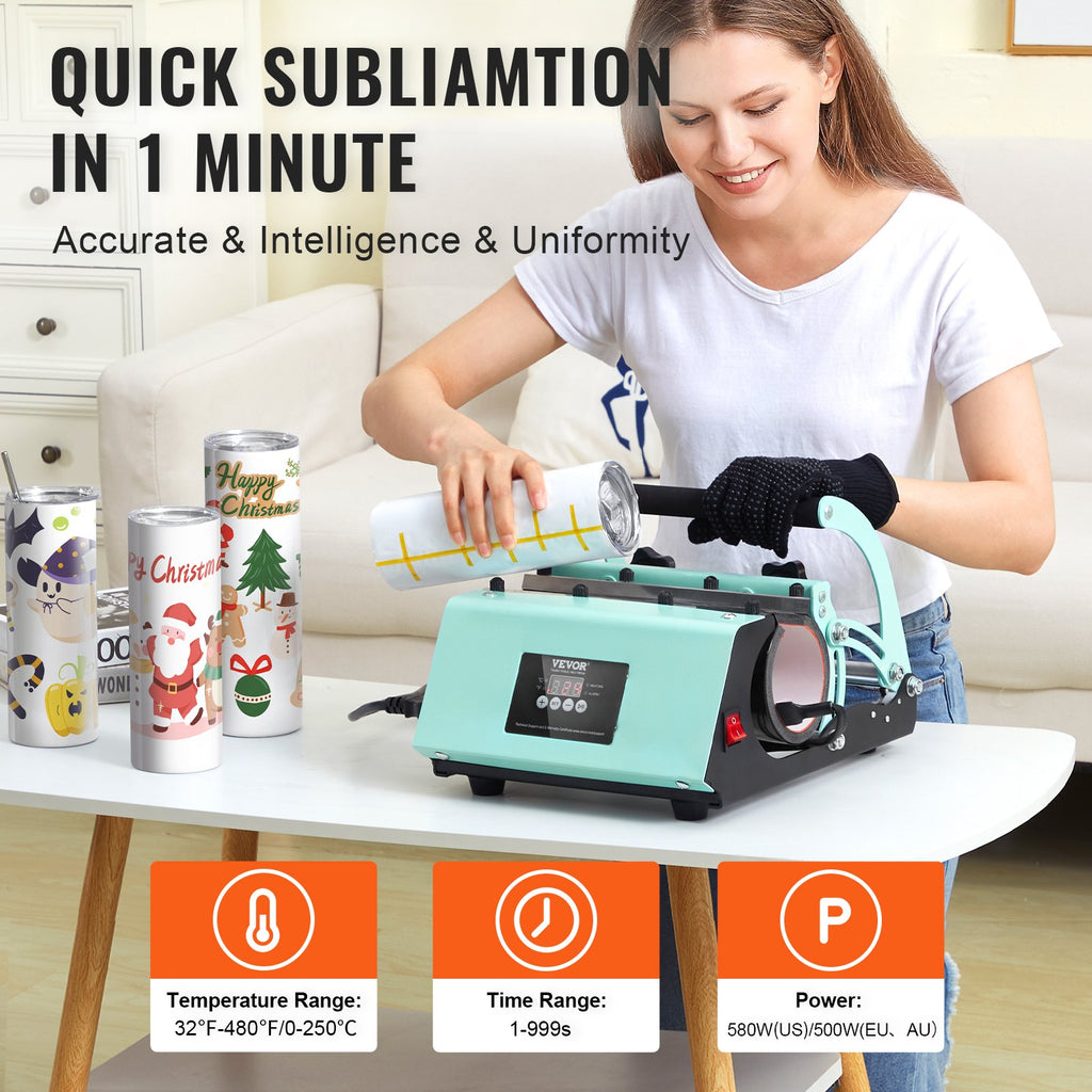 Tumbler Heat Press Machine with 8 Blank Tumblers - Complete Sublimation Kit