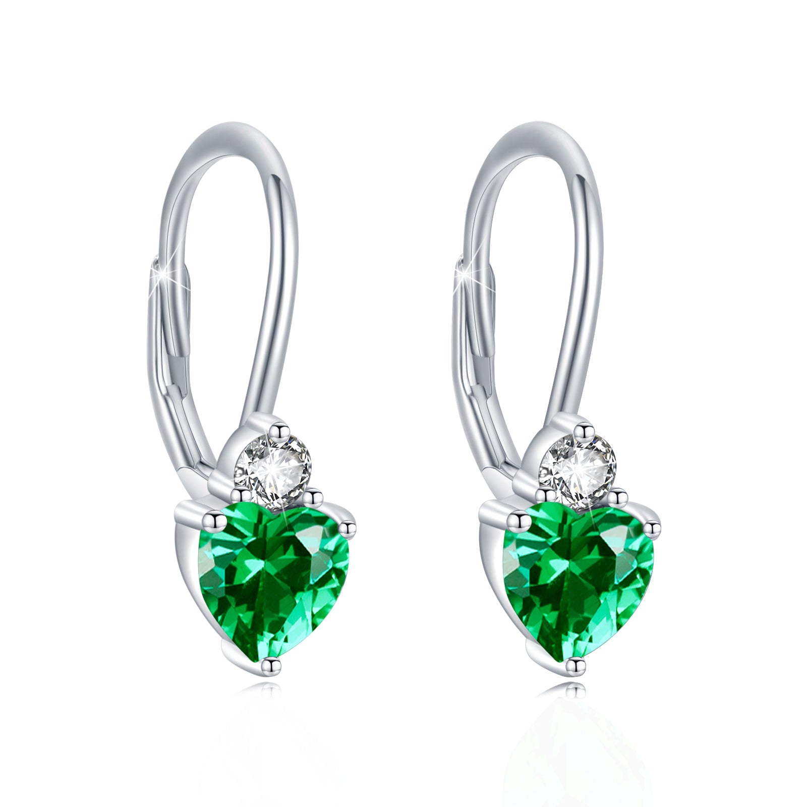 925 Sterling Silver Heart Earrings – Zirconia Birthstone, Hypoallergenic