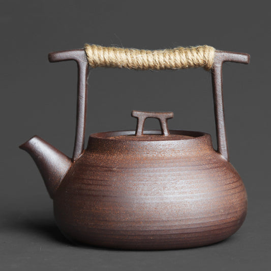 Vintage-Style Portable Stoneware Travel Teapot