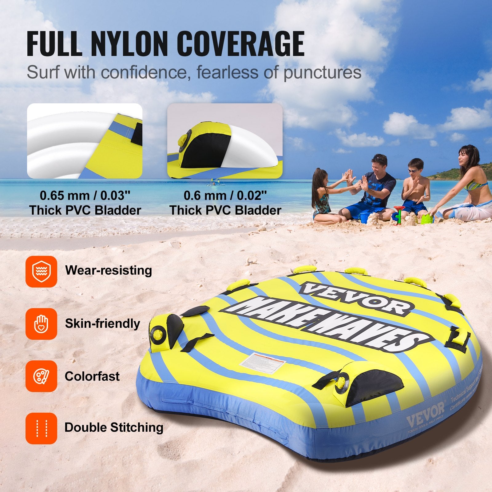 Bumper Fin Towable Tube for Boating – 62" Wide, 1–3 Riders, 510 lbs