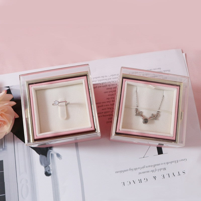 Acrylic Ring Box - Valentine's Day Proposal & Engagement Gift Box with Rose