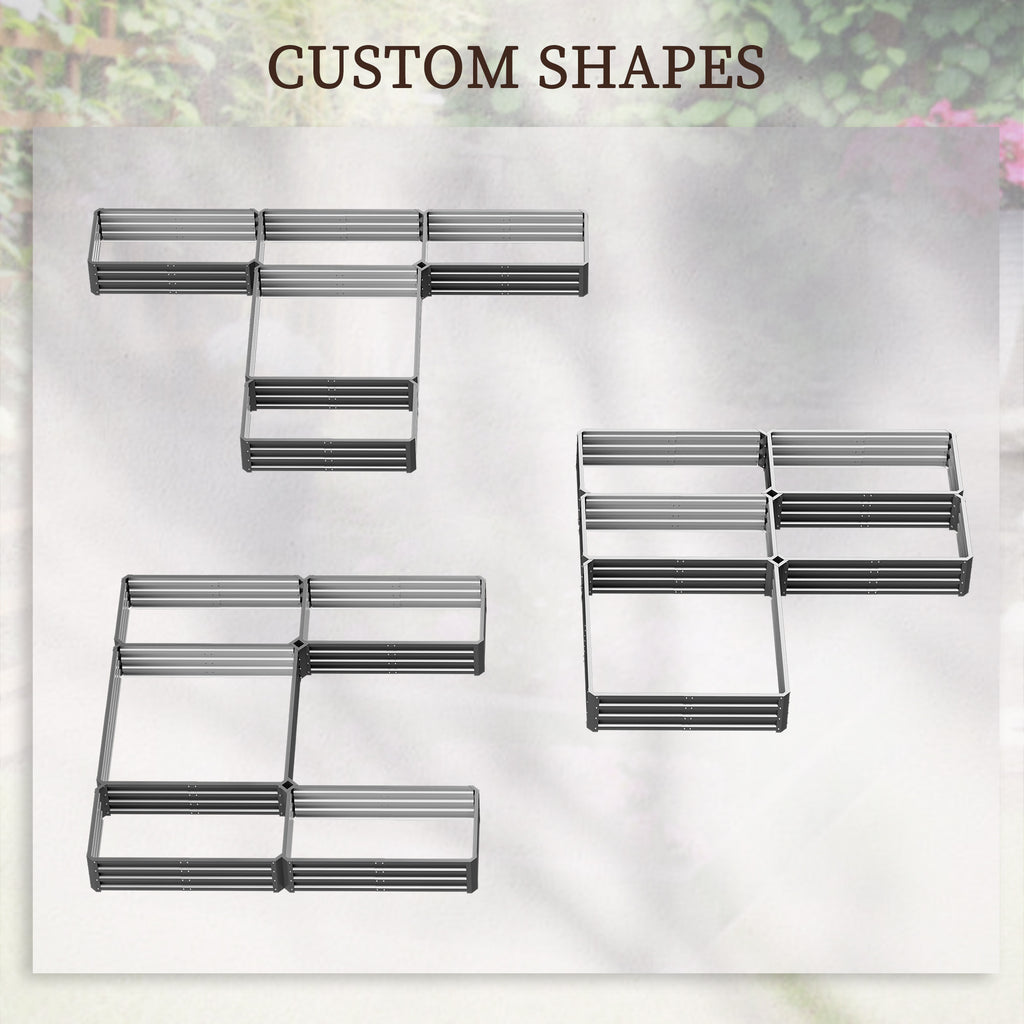 Steel Raised Garden Bed Set - 5-Piece Modular Planter System, 8'x8'x1' - Gray